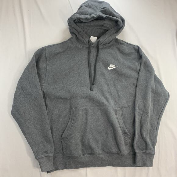 Nike Gray White Swoosh Logo Long Sleeve Pullover Sweatshirt Hoodie Mens Medium - Picture 1 of 9
